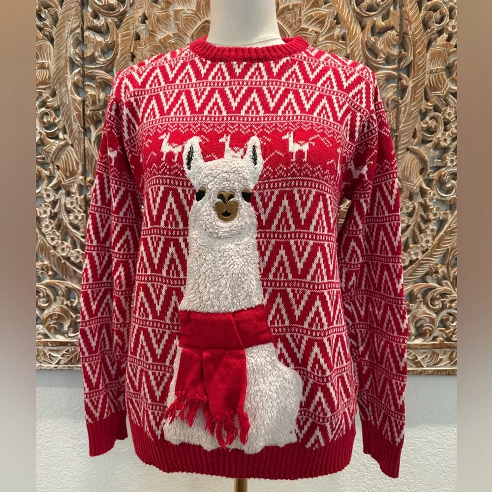 Carbon 100% Cotton Llama ‘Ugly’ Christmas Sweater, Adorable! - Picture 1 of 16